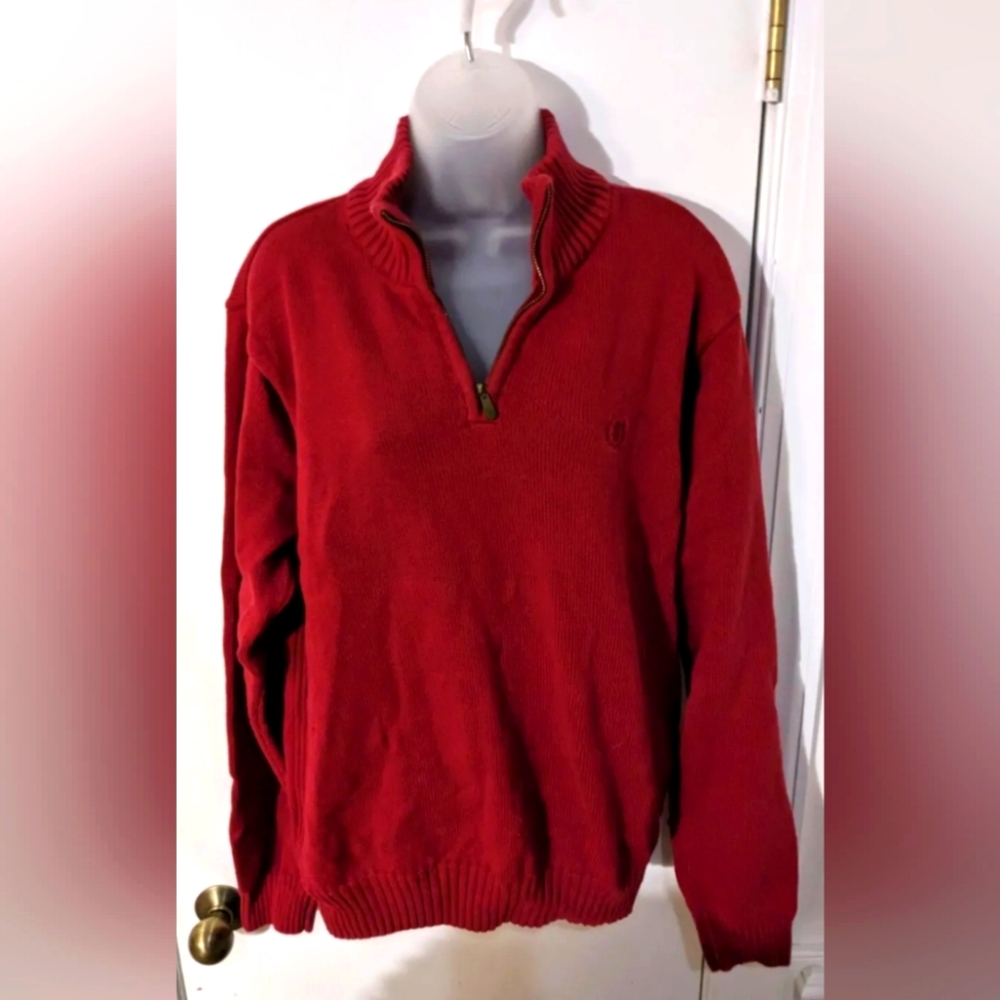 Izod Men's Size L 100% Cotton Pullover Sweater Half Zip Classic Red Long Sleeve
